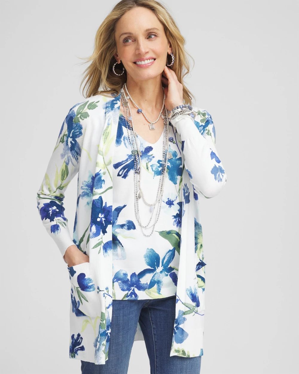 Long Floral Open-Front Cardigan | Chico's